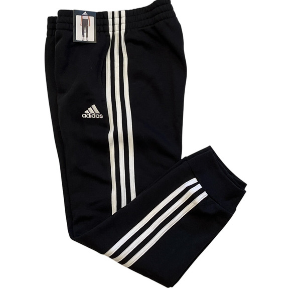 adidas Fleece Jogger Sweatpants Unisex Size 10/12 Black Stripe Embroidered Logo - Picture 1 of 3